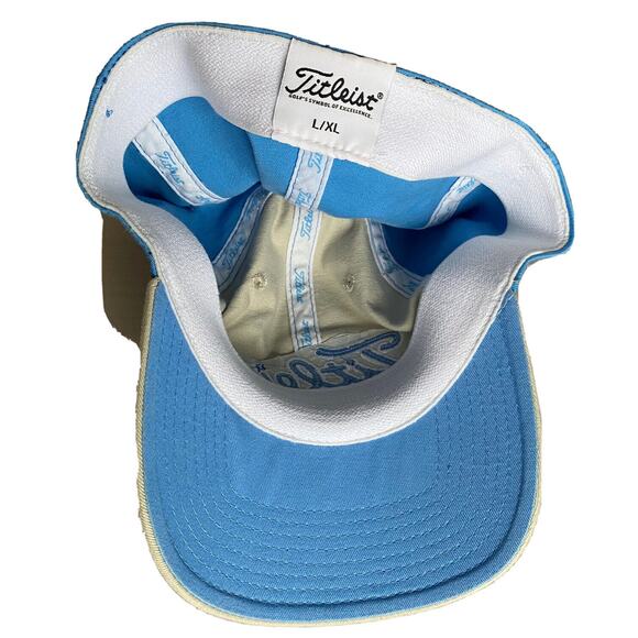 Titleist Hat Men's L/XL A-Flex Signature Script Cap Beige & Light Blue Golf Hat - Picture 10 of 11